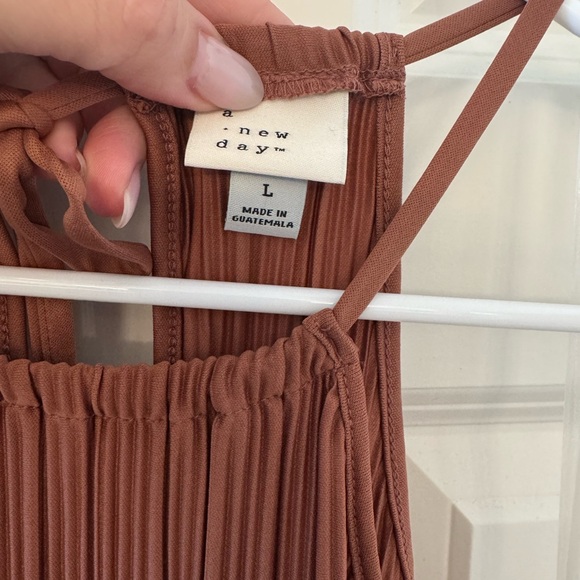 Women's Knit Plisse Midi Shift Dress Brown - Picture 5 of 6